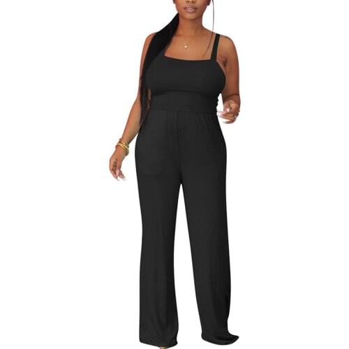 Women Summer Siamese Trousers Solid Color Spaghetti Strap Sleeveless Backless Jumpsuit for Girls 3 Colors