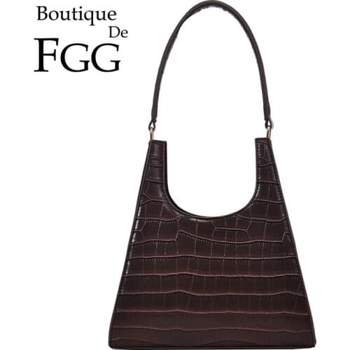 Boutique De FGG Crocodile Pattern PU Leather Women Fashion Totes Purses and Handbags Top-Handle Shoulder Bags
