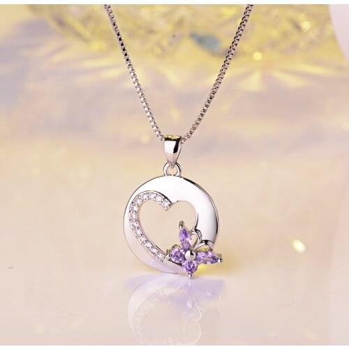 MENGYI Fashion 9 2 5 Jewelry Delicate Romantic Heart-Shaped Butterfly Pendant Necklace For Women Valentine Gift Girl Necklace
