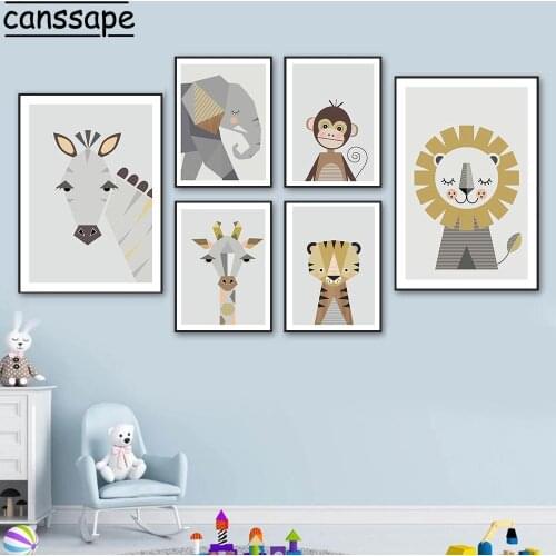 Animal Wall Art Canvas Painting Elephant Poster Tiger Prints Lion Posters Nordic Wall Pictures Baby Kids Bedroom Decoration