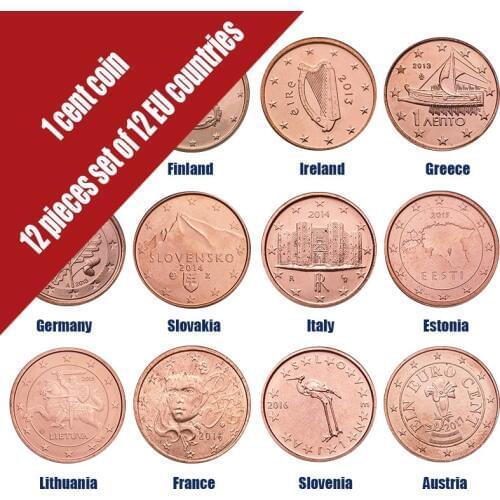 1 cent coin 12 pieces set of different EU countries Europe New Original Coin Unc Genuine Coins