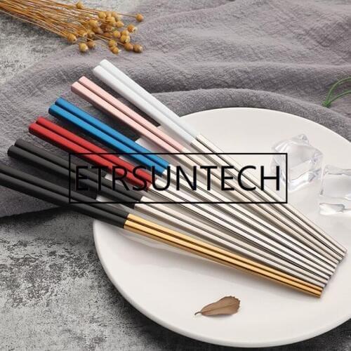 100pairs 23cm Square Chopsticks 304 Stainless Steel Titanium Gold Rose Gold Sushi Hashi Colorful Chopstick
