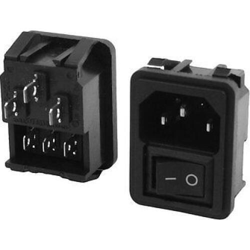 2pcs On/Off Rocker Switch C14 Inlet Male Power Plug Socket AC 250V 10A