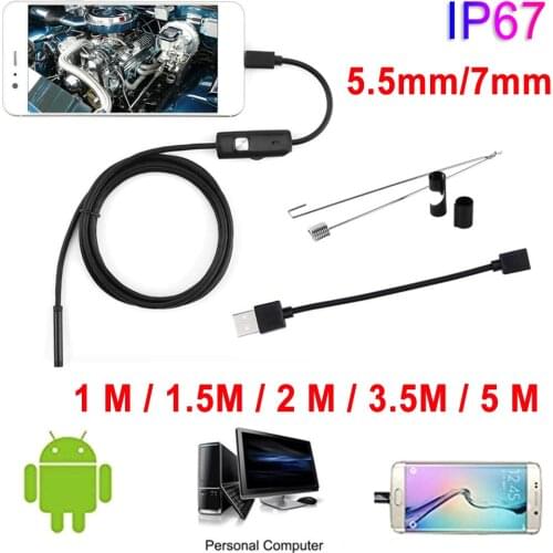 5.5mm/7mm Endoscope Camera HD USB Endoscope With 6 LED 1/1.5/2/3.5/5M Soft Cable Waterproof Inspection Borescope for Android PC