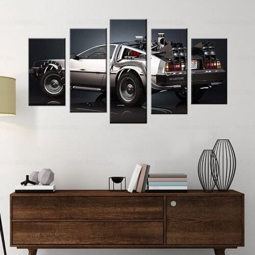 5 Panel Back to The Future Delorean Canvas Wall Art Modern Artwork for Living Room Home Decor Movie Poster Canvas Print Painting