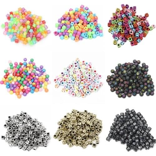 200Pcs 6mm Mixed Multiple Color Square Letter Bead Acrylic Beads For Jewelry Making DIY Loose Beads Bracelet Necklace Handmade