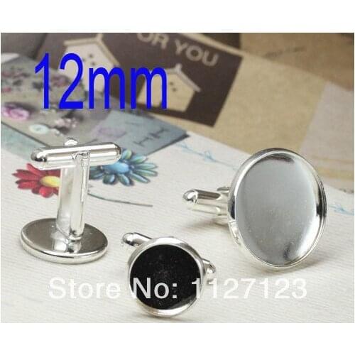 Free ship!Silver Plated 100pcs 12mm Popular style disc cufflinks bottom tray Metal Cuff Link Blank And Base Findings