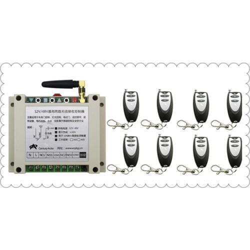 New DC12V 24V 36V 48V 10A 2CH Remote Control Garage Door RF Wireless Remote Control Switch System 8 X Transmitter + 1 X Receiver
