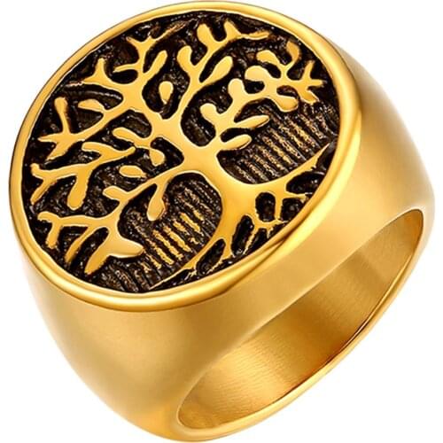 BONISKISS Punk Stainless Steel Tree Of Life Ring Silver Color Gold Color Life Tree Rings For Men Ring Jewelry Gift 2020