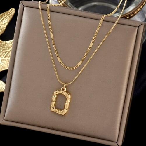 Inserts No fading Titanium stainless steel double Necklace fashion charm geometr pendant Collarbon Light luxury gift women jewel