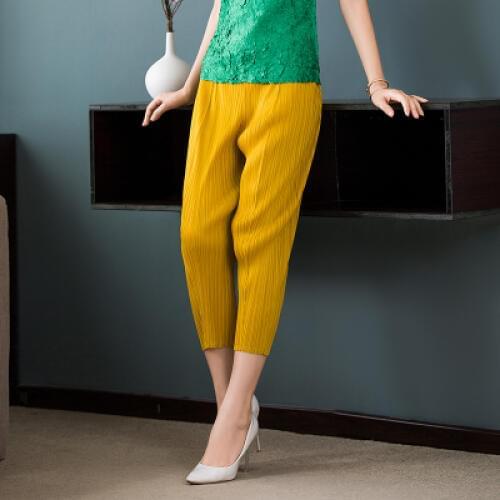 HOT SELLING Miyake Easy SOLID leisure thin section of tall MID pleated chiffon nine points HAREM pants IN STOCK