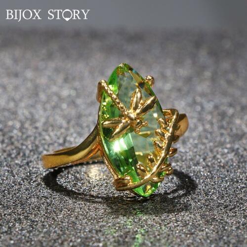 BIJOX STORY Trendy 925 Silver Ring with Dragonfly Shape Emerald Gemstone for Women Fine Jewelry Wedding Promise Party Gift Ring