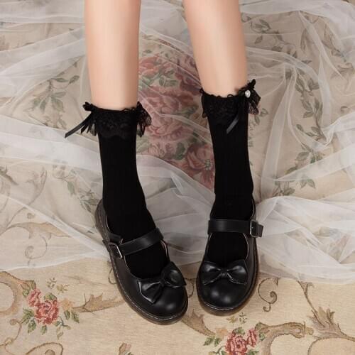 Lace Cotton Lolita Socks with Bow