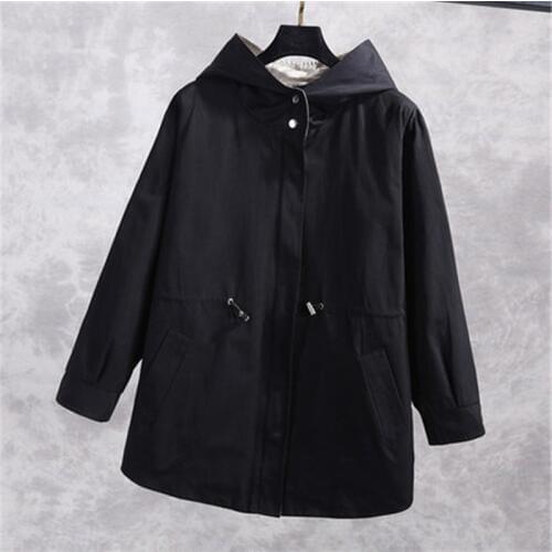 4XL 2019 New Spring Autumn Korean Casual Womens Hooded Coats Loose Big Size Windbreaker Jacket Female Outerwear 766