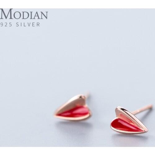 Modian Tiny Love Hearts Enamel Real 100% 925 Sterling Silver Anti-Allergy Stud Earring for Women Kids Mini Ear Pin Fine Jewelry
