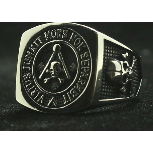 Mens Boys 316L Stainless Steel Cool Pirate Skull Freemasons Ring Newest