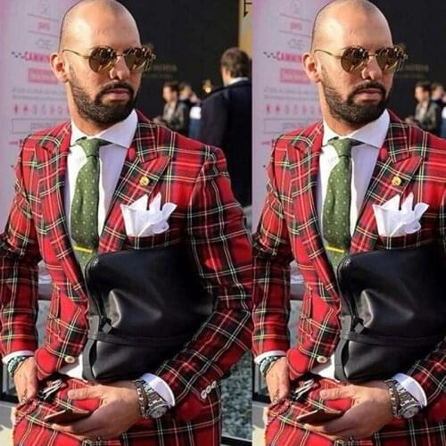 2 Pieces Business Wedding Mens Suits Scottish Style Slim Fit Groom Tuxedo MaleFashion Jacket with Pants New Arrival Office Wear