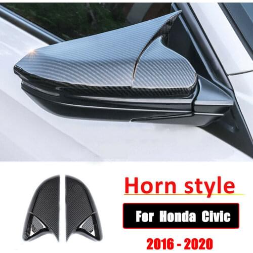 New Horn Shape ABS Carbon Fiber Style Rear View Side Mirror Cover Rearview Caps For Honda For Civic 10th 2016 2017 2018