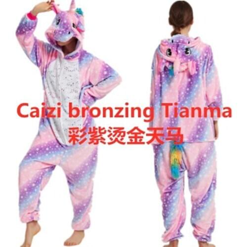 Kigurumi Unicorn Pajamas Flannel Anime Onesies Women Animal Jumpsuit Winter Unicornio Adults Nightie Pyjamas Sleepwear Homewear