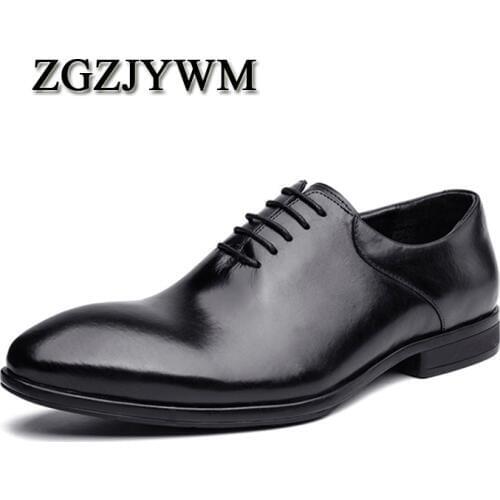 ZGZJYWM New Luxury Comfortable Handmade Genuine Leather Lace-Up Pointed Toe Oxford Business Casual Dress Men oxford Shoes