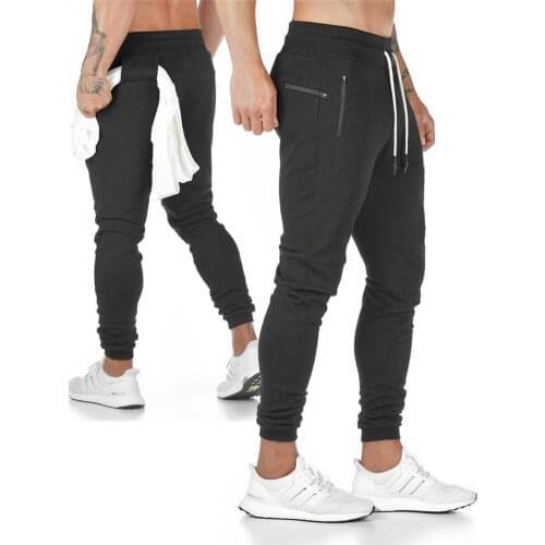 New Cotton Men Sweatpants with Towel Rack and Cell Phone Pocket Running Tights Pants Men Sporting Leggings Workout Pants Casual