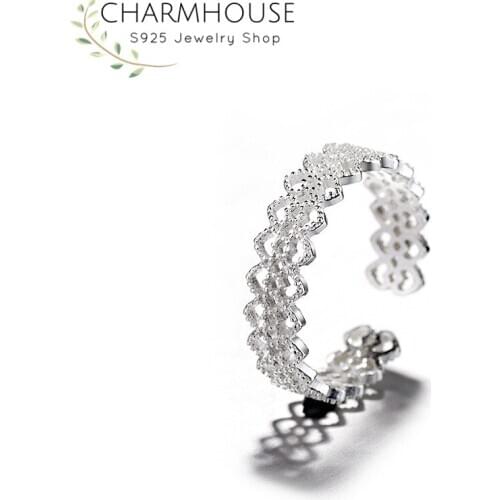 Engagement Rings For Lady Korean Style Lace Exquisite Finger Ring Resizable Anillo Bague Femme S925 Silver Wedding Jewelry