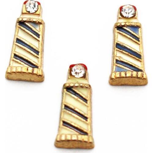 Wholesale 10pcs/lot Metal Enamel Lighthouse Crystal Floating Charms For Living Glass Floating Lockets Necklace DIY Jewelry