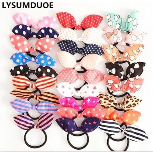 20Pcs/Lot Korean Fresh Elastic Hair Bands Girls Hair Accessories Bunny Rabbit Ears Scrunchy Cute Headdress Flower Bows Hair Hoop
