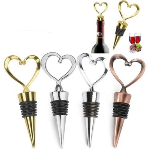 Rose Gold Silver Elegant Heart Lover Shaped Red Wine Champagne Metal Wine Bottle Stopper Valentines For Wedding Gifts SN3615