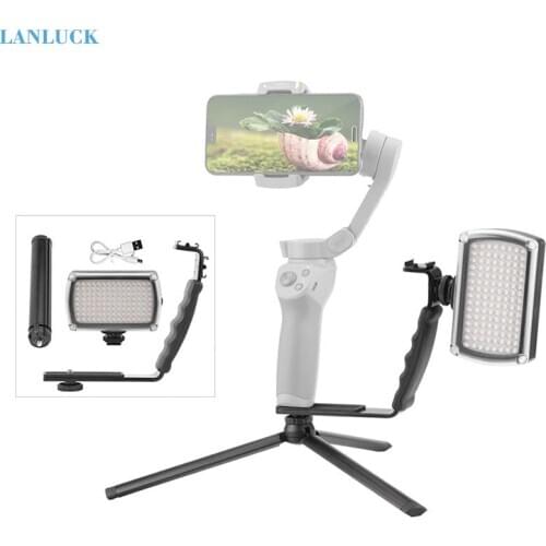 LED Light Tripod Handle Holder for DJI OM 4 OSMO Mobile 2 3 Zhiyun Smooth 4 Feiyu Expansion Bracket Vlog Video Gimbal Accessory