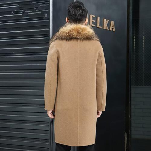 Woolen Coat Autumn Winter Jacket Men 100% Wool Coats Mens Raccoon Fur Collar Windbreaker Chaqueta JLK18AD18012 MY1369