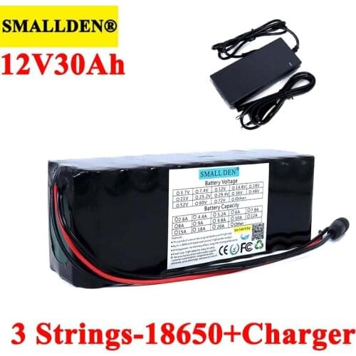 SMALLDEN 11.1v 12V 30Ah 18650 Lithium Rechargeable Battery Pack 12.6V 30000mah 500W 800W for Miners Lamp Batteries with 3s BMS