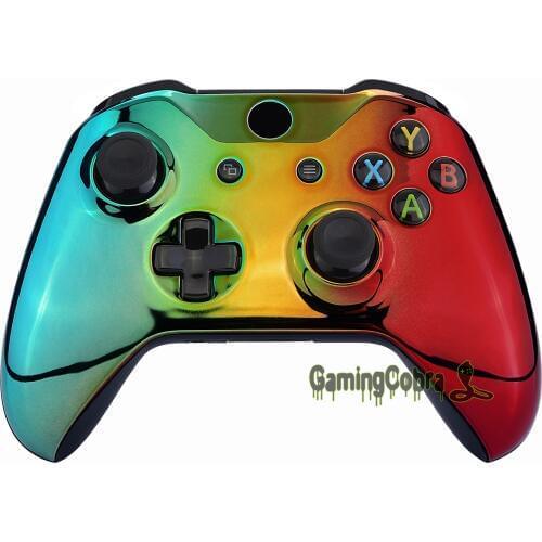 EXtremeRate Chrome Cyan Gold Red Faceplate Top Housing Shell Case Replacement Part for Xbox One S Xbox One X Controller (1708)