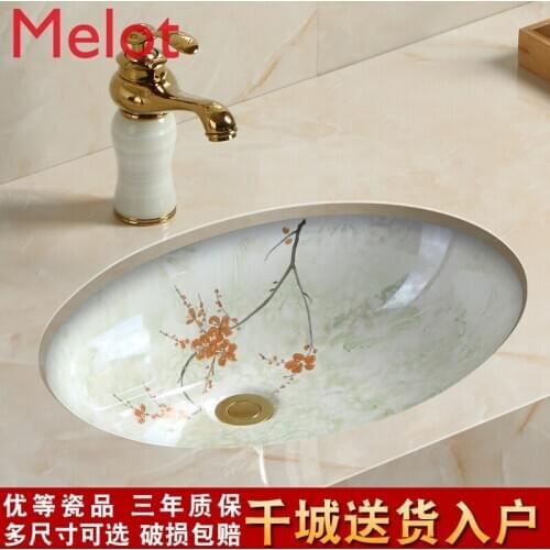 Lavatory embedded ceramic square art basin wash basin oval Chinese style washbasin under the stage