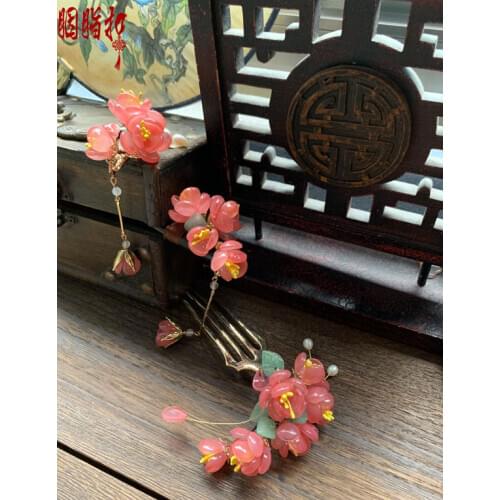 VIP Flash Sale TuSu Simon Pink Blossom Cute Hair Pin Beautiful Sander Hair Stick Sweet Fairy Handmade Hair Comb Accessoriesd