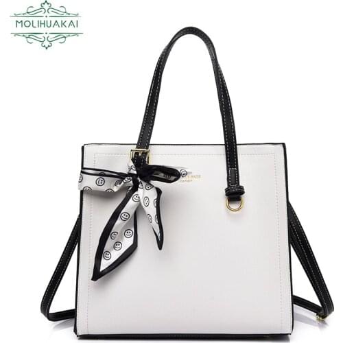 2021Ladies White PU Leather Crossbody Bag Large Capacity Pure Color Girl Handbag Elegant Fashion Shoulder Sac Deliver Silk Scarf