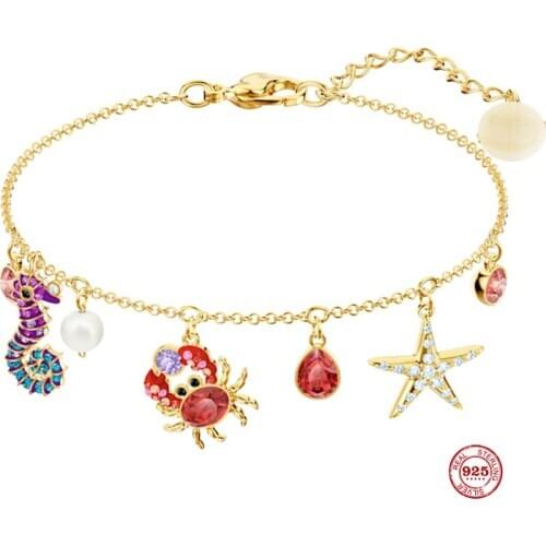 2020Fashion Charm Pure 925 Silver Original 1:1 Copy, Marine Life Crab Hippocampus Star Wild Bracelet Female Luxury Jewelry Gifts
