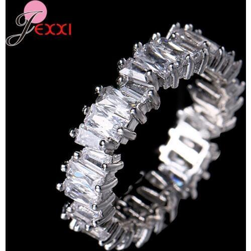 New Attractive Women Girls Fashion 925 Sterling Silver Rings Shiny Cubic Zirconia Simple Round Finger Rings For Christmas