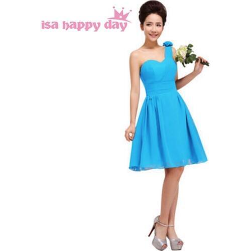 Special robe formelle one shoulder party women girl ladies sleeveless chiffon short dresses 2020 blue dress bridsmaid H1181
