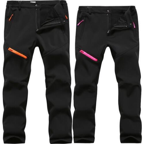 Winter Outdoor Men Women Soft Shell Fleece Trousers Waterproof Windproof Skiing Thermal Pants Fishing Hiking Female Trousers