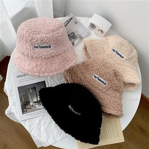 Winter Plush Bucket Hat For Baby Girls Boys Thick Warm Hat Cute Children Outdoor Sun Cap Lamb Cotton Beanies Adjustable Hats