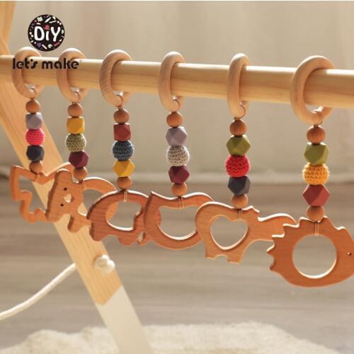 Lets Make 1pc Baby Rattle Toys Play Gym Olive Oil Beech Wooden Rodent Animal Koala Elephant Pendant Hanging Baby Wood Bed Bell