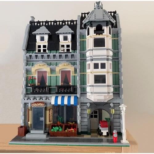 Compatible 10185 2352Pcs Bricks Green Grocer Model Street View Building Blocks With LED Kits Girl Toys Gifts