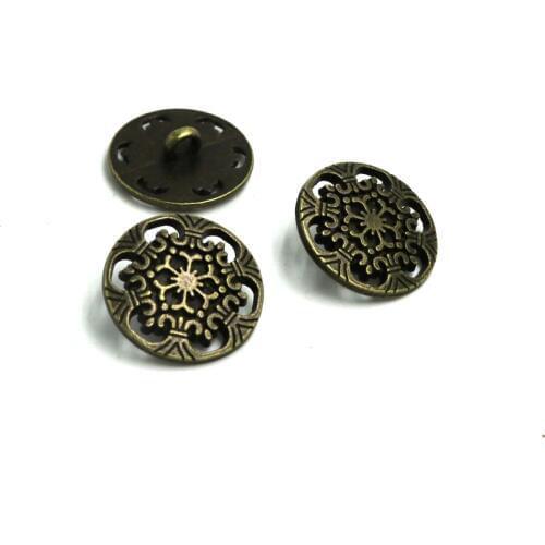 2017 15mm&20mm bronze&silver Shank Button Metal Buttons Hollow Carved Flower Sewing Metal Buttons 20pcs