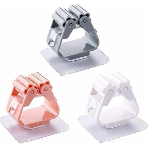 3PC Wall Mounted Mop Holder Broom Hook Clip Household Products Seamless Bathroom Simple Home Kitchen Organizer Racks Shelf