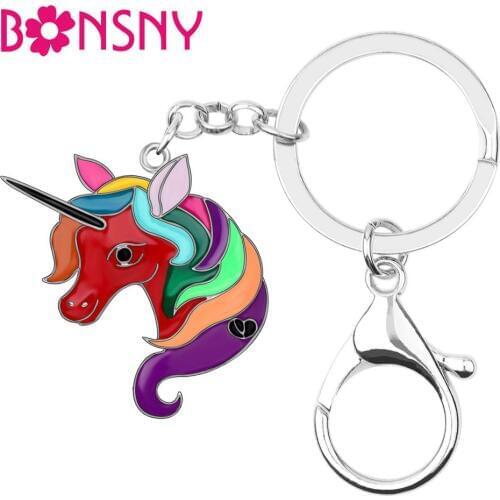 Bonsny Enamel Alloy Colorful Fairy Unicorn Key Chain Keychains Cartoon Animal Jewelry For Women Girls Teen Charms Decoration