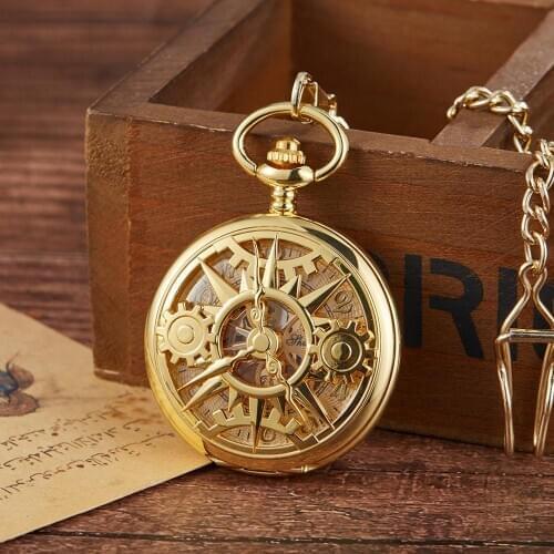 Fashion Unique Design Steampunk Skeleton Mechanical Pocket Watch Men Antique Luxury Brand Necklace Pocket & Fob Watches Chain