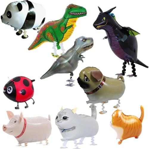 Walking Dog Balloons Party Decor Standing Walk Animals Dinosaur Pig Cats Ladybug Panda Cute Cartoon Pet Kids Toys Birthday Gifts