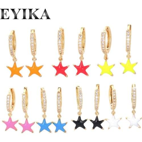 EYIKA 1 Piece Fluorescent Yellow Starfish Star Zircon Hoop Earring Mix Color Enamel Aretes De Moda Unique Design Fashion Jewelry