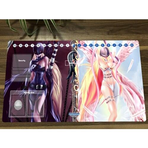 Anime Digimon Playmat LadyDevimon Angewomon Trading Card Game Mat DTCG CCG Mat Mouse Pad Desk TCG Gaming Play Mat & Card Zones